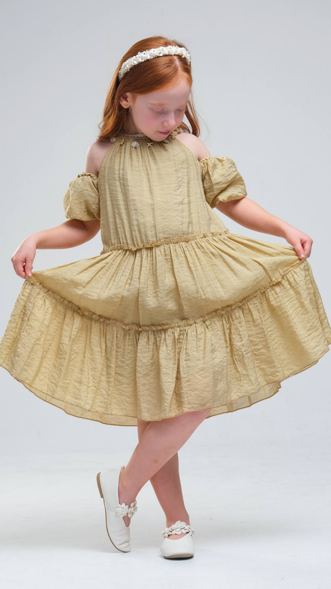Seashell Breeze Dress by NOV7, flowy sleeveless summer dress with seashell pattern, lightweight fabric, and relaxed fit.