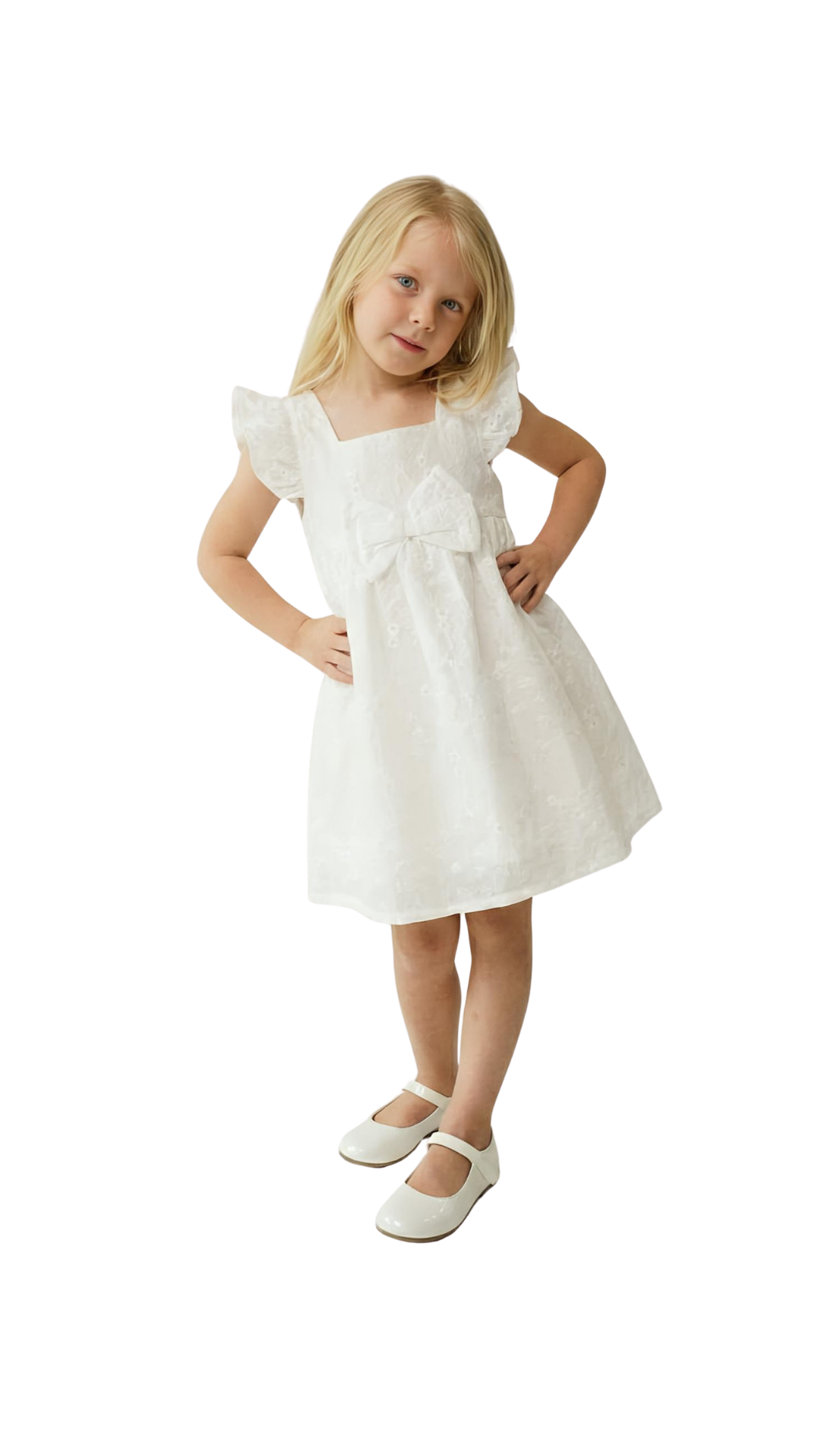 Ivory Belle Bow Dress by BREEZE-ZEYTİNBURNU featuring a bow detail, sleeveless design, and elegant fabric for stylish occasions.