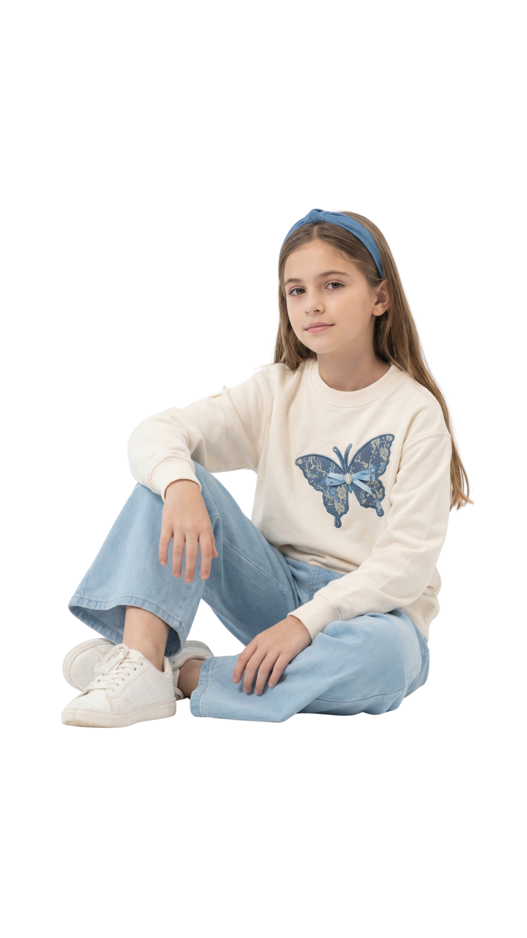 Blue Butterfly Grace Set by Little Star featuring a matching jewelry set with butterfly and floral design.