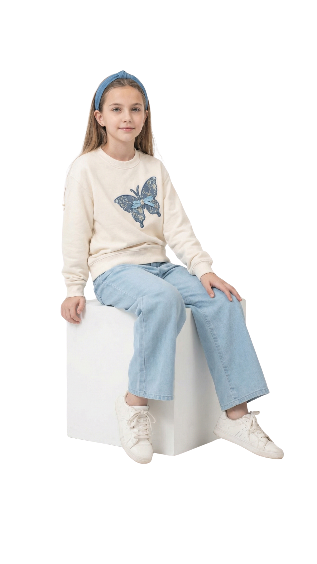 Blue Butterfly Grace set by Little Star, includes matching jewelry with butterfly designs, displayed on a plain background.