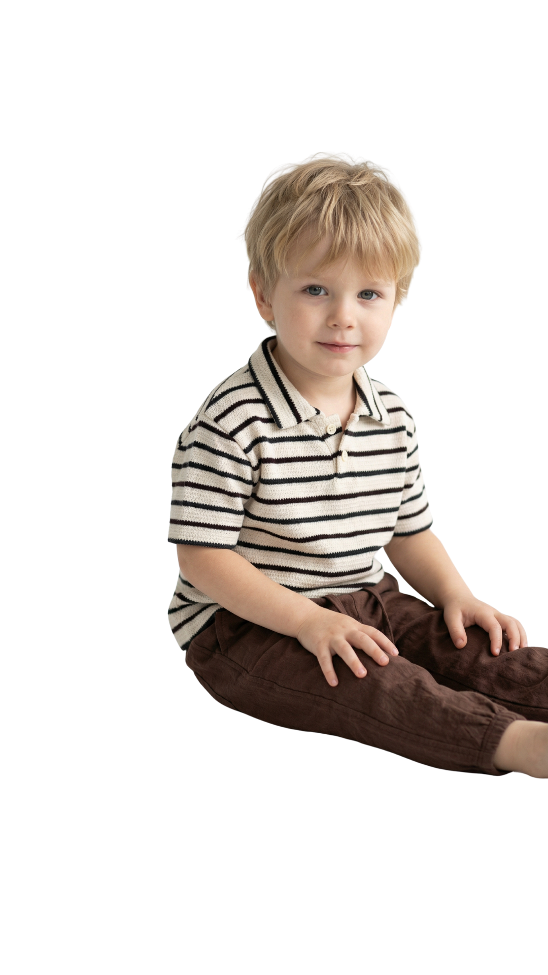 Bobby Jr Kids Wear Coastal Stripe Polo Set featuring a striped polo shirt and matching shorts for kids.