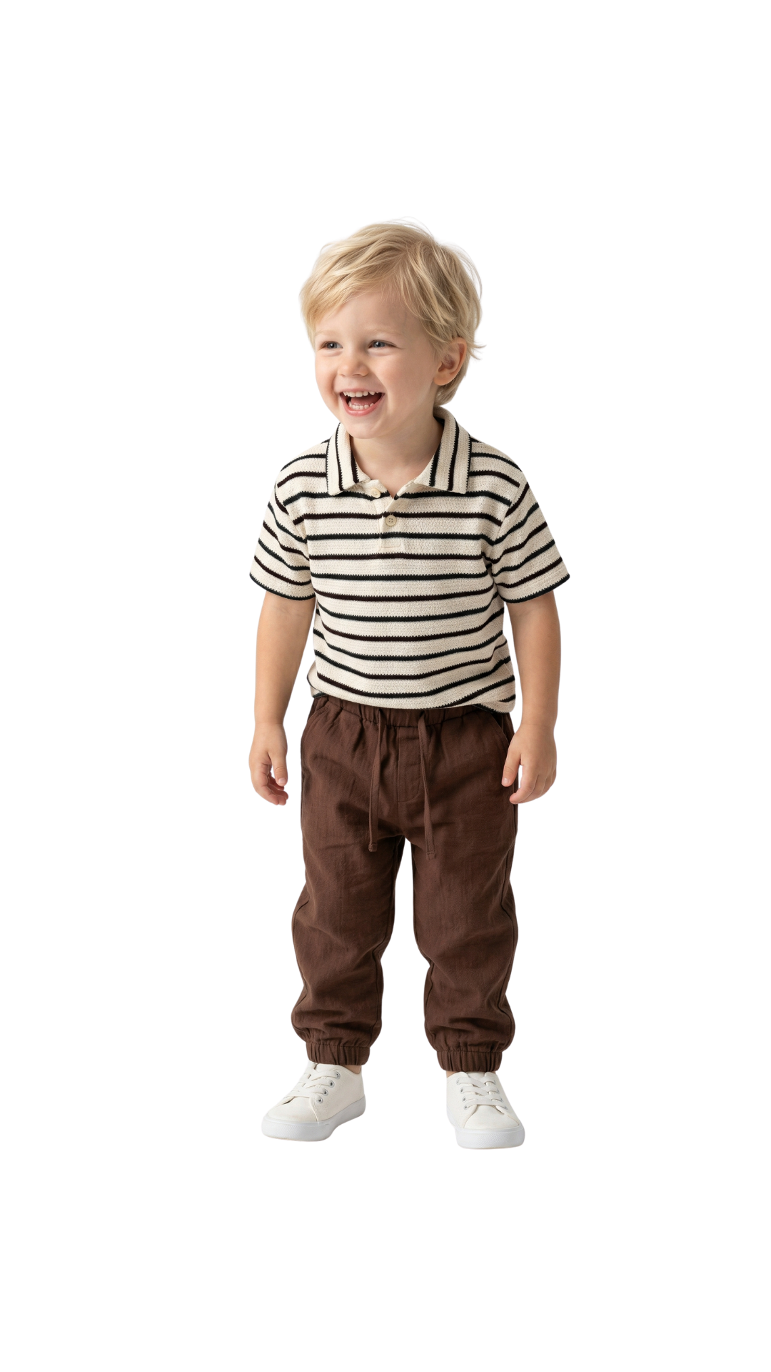 Kids' Coastal Stripe Polo Set by Bobby Jr Kids Wear, featuring a colorful striped polo shirt and matching shorts for boys.
