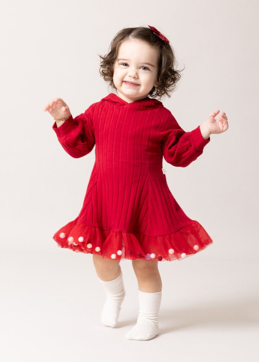 Pom-Pom Tulle Hoodie Dress