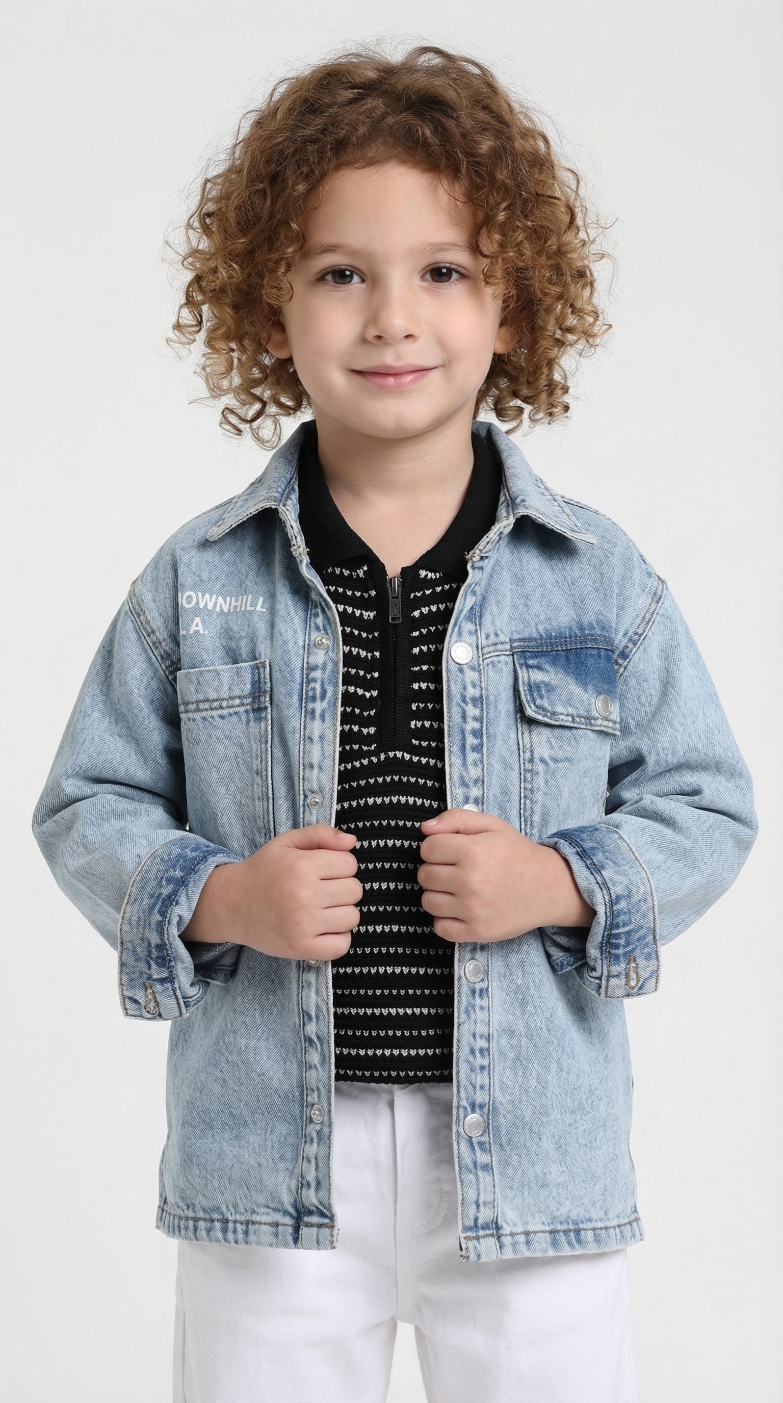 Urban Denim Three-Piece Set for kids by Escable, featuring a stylish jacket, top, and pants in a trendy denim look.