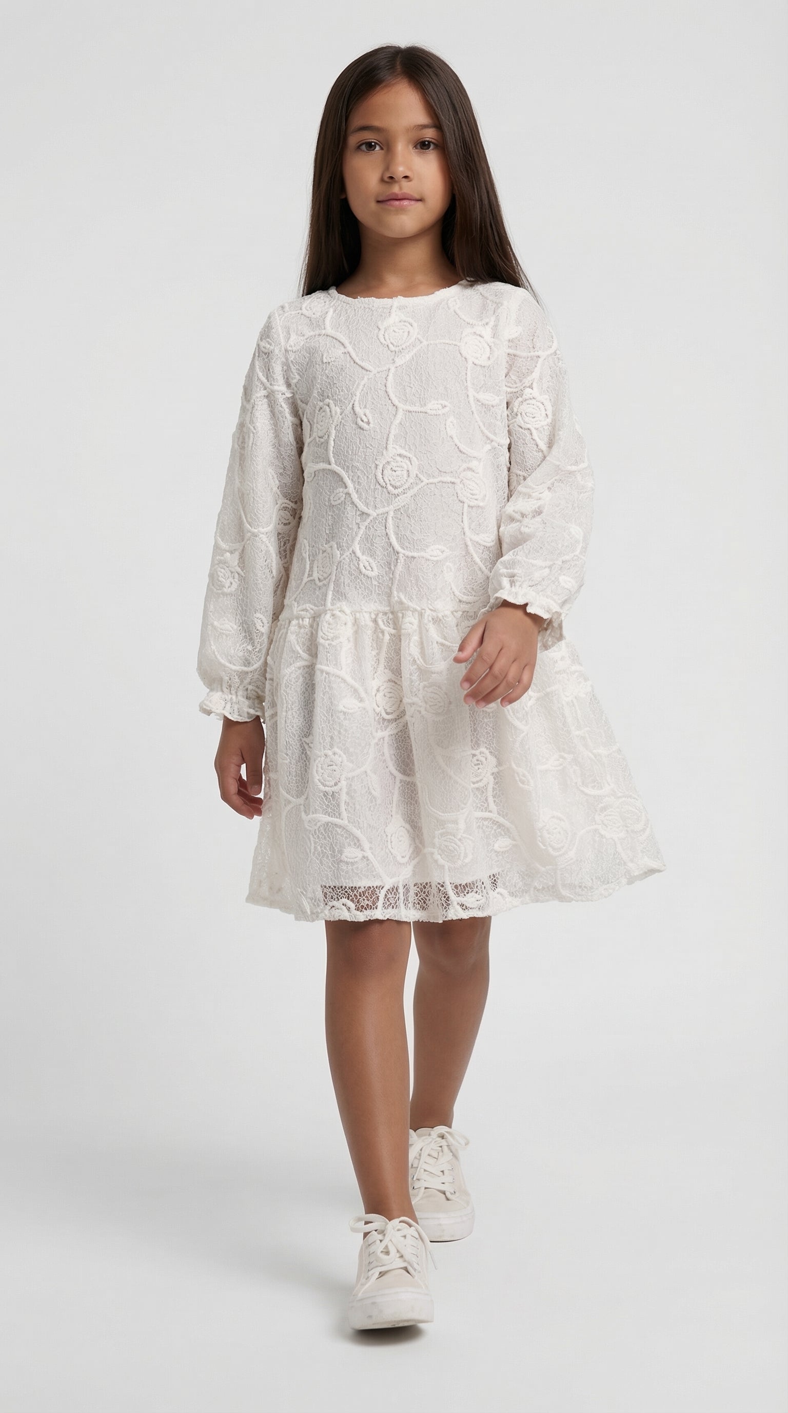 Escable Kids Bloom Lace Dress featuring delicate lace fabric and a charming design, perfect for special occasions.