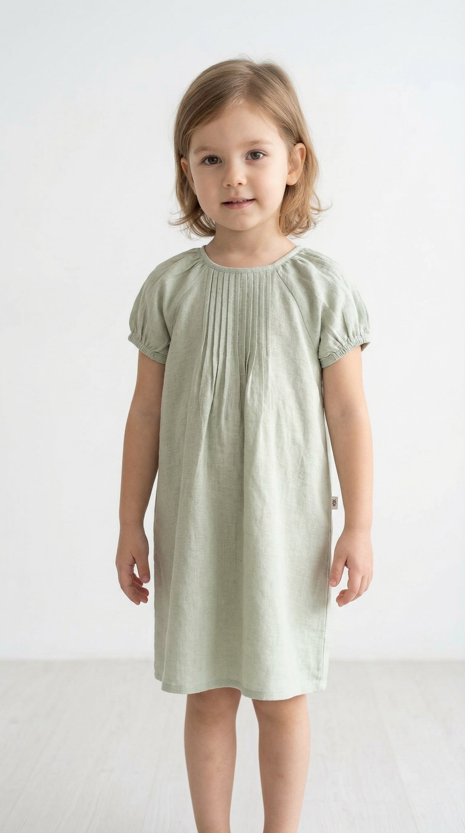 Sage Green Linen Dress with Pleats