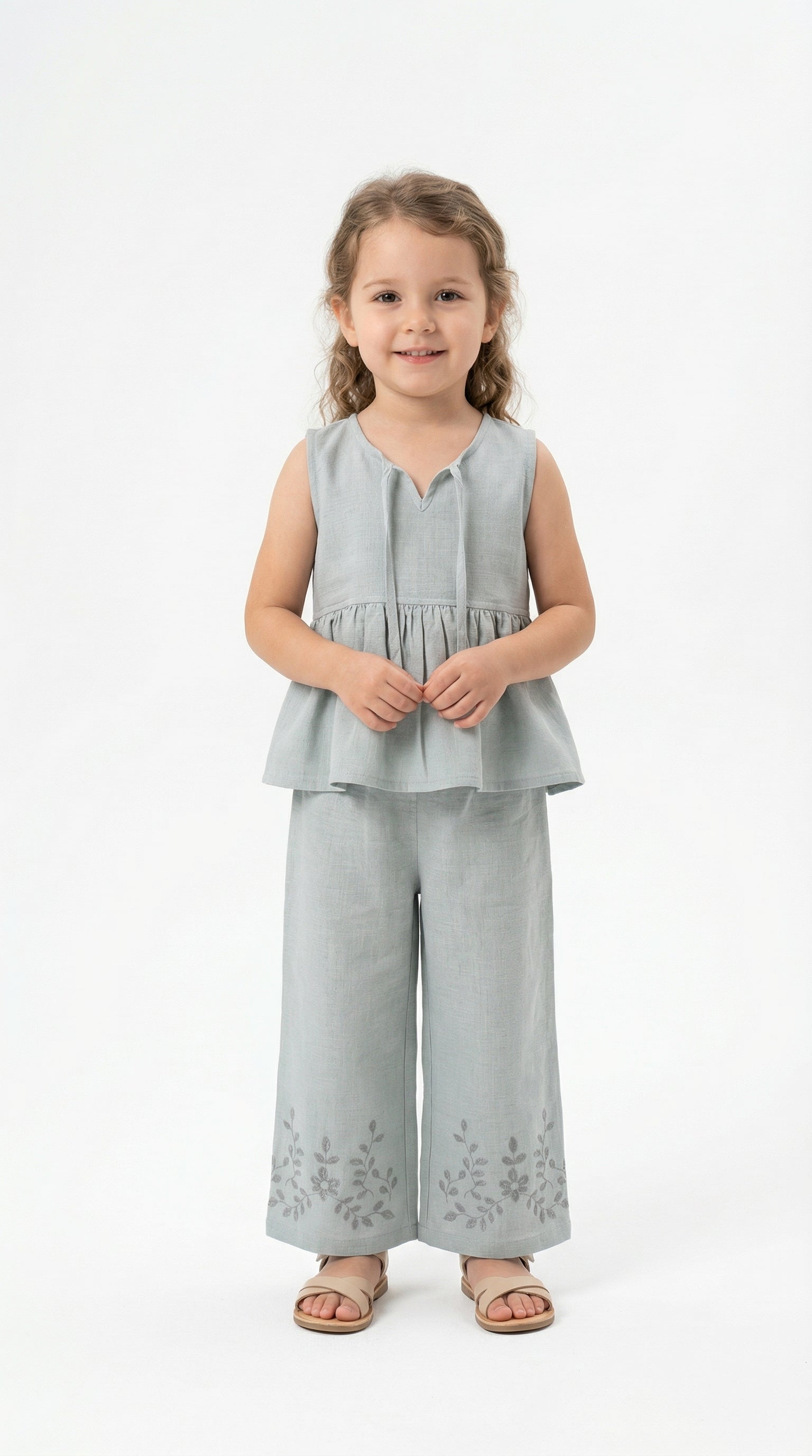 Light Blue Set with Embroidered Hem