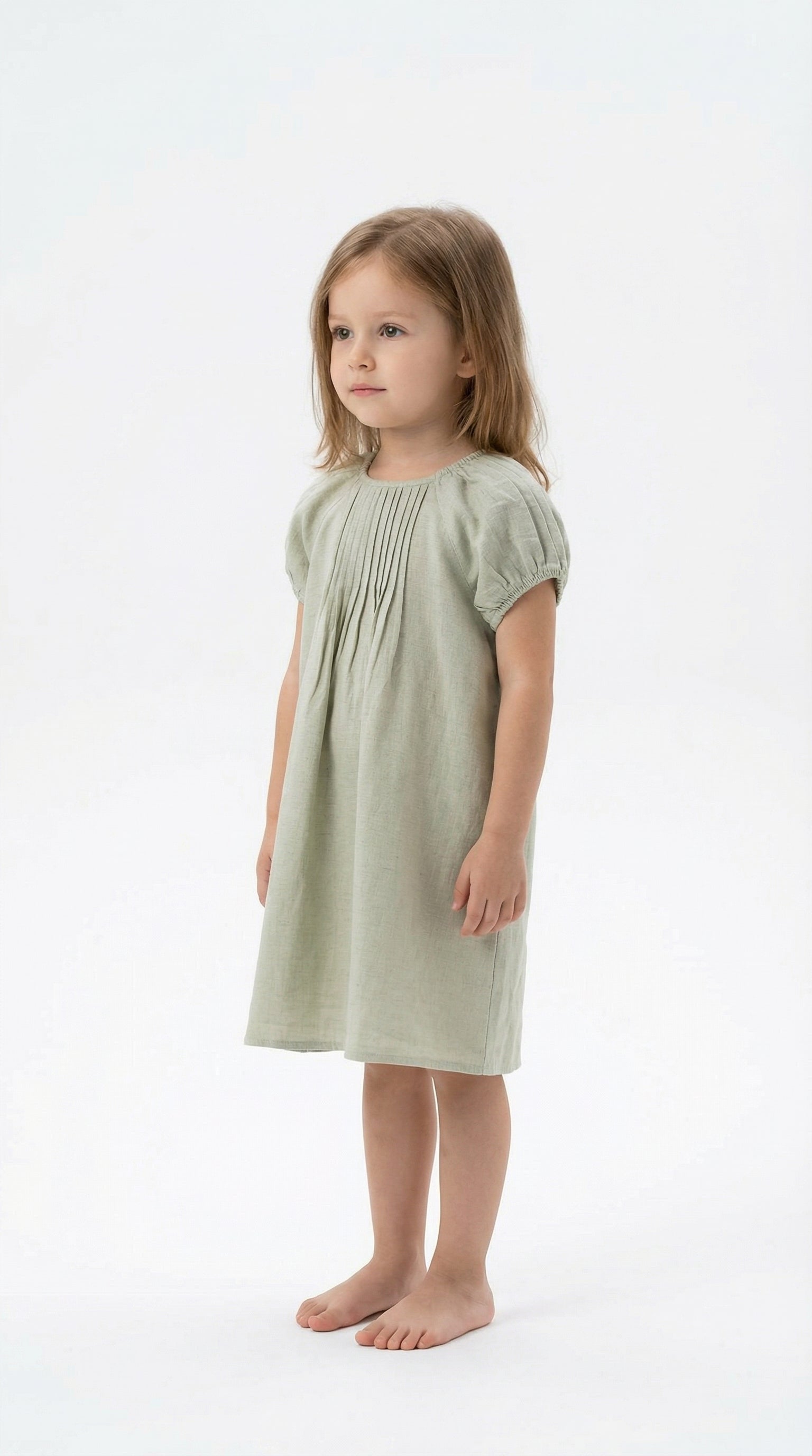 Sage Green Linen Dress with Pleats