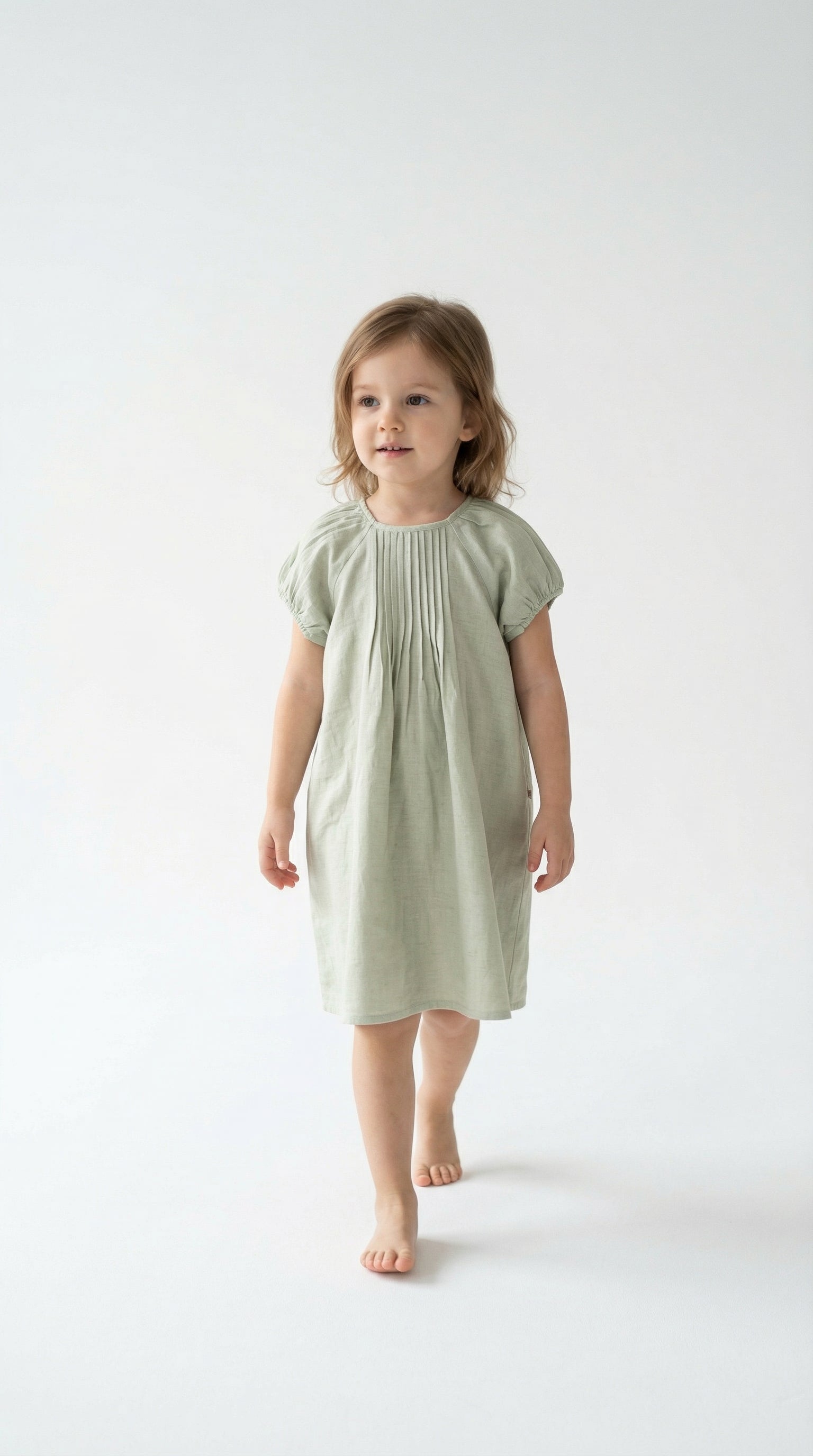 Sage Green Linen Dress with Pleats