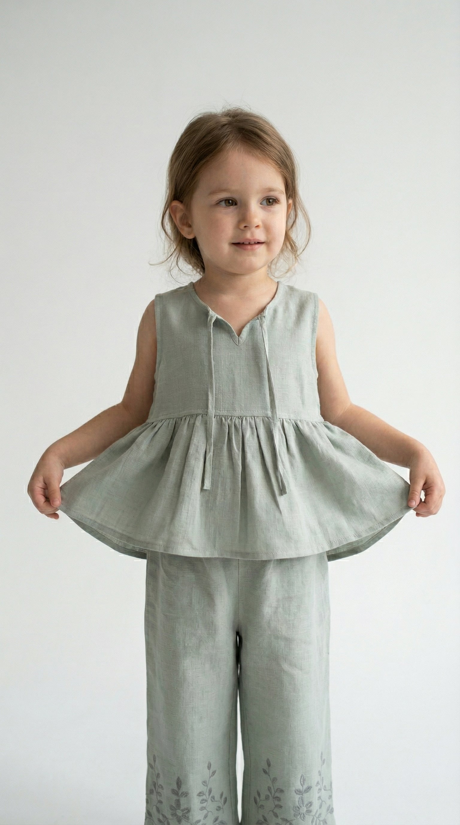 Light Blue Set with Embroidered Hem