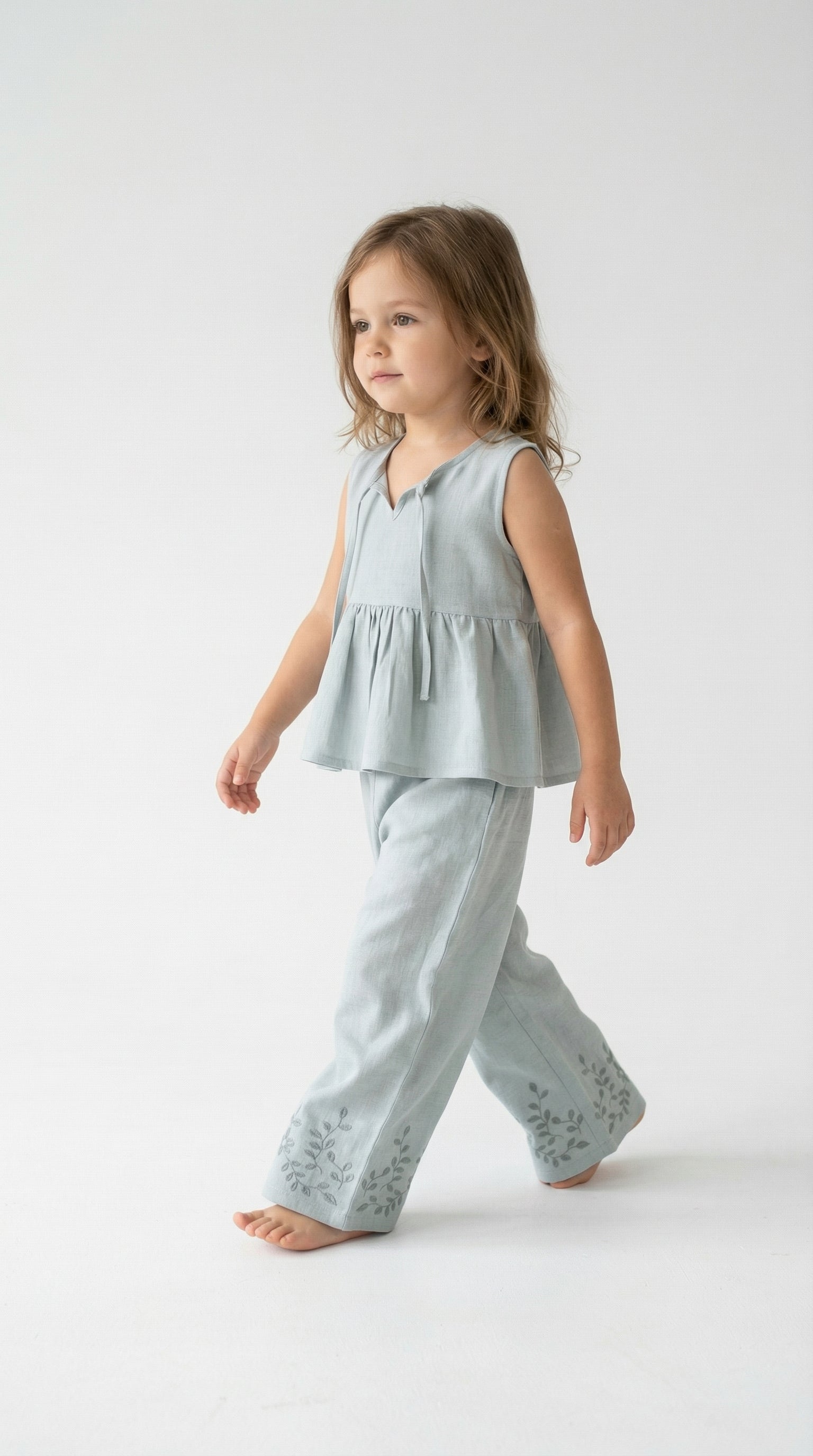 Light Blue Set with Embroidered Hem