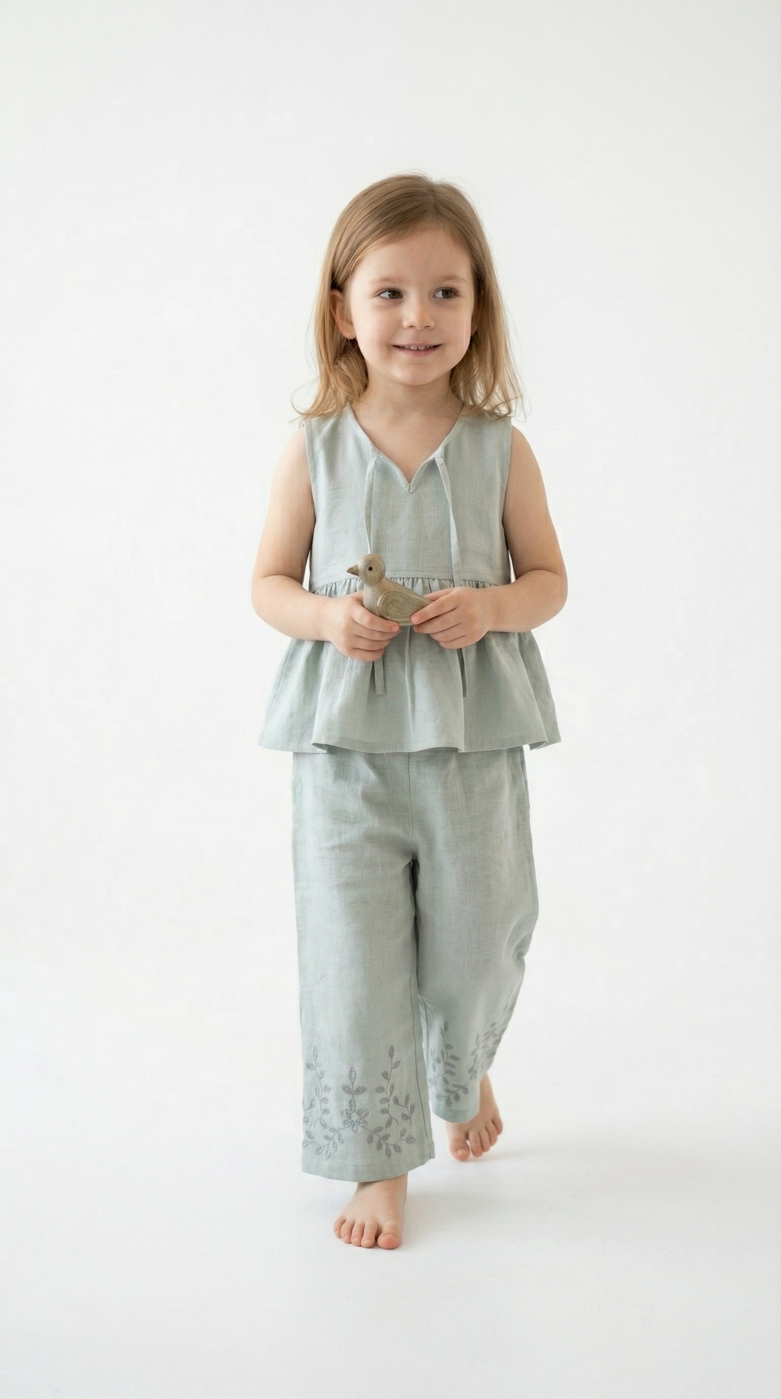 Light Blue Set with Embroidered Hem