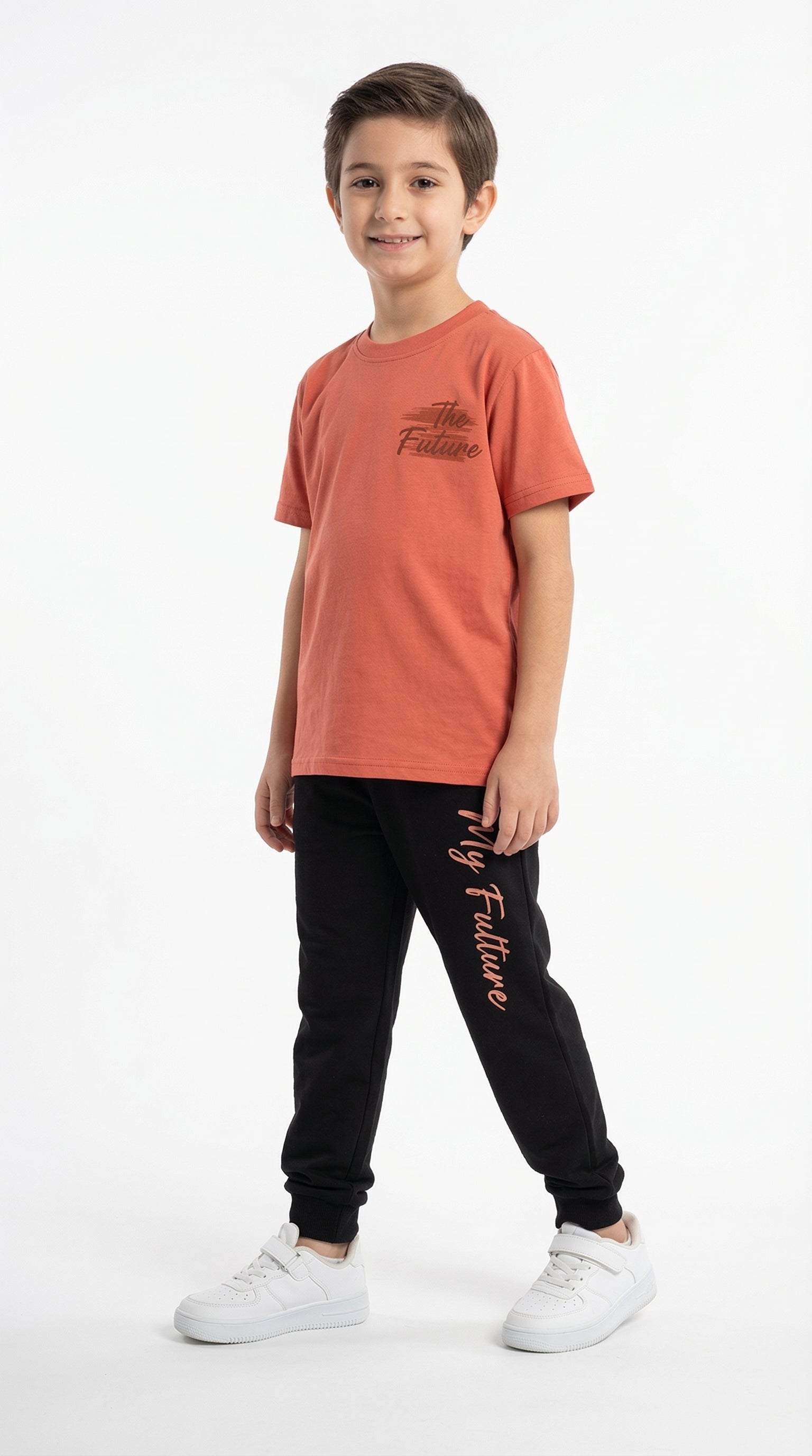 Kocak Kids Future Motion set for kids, featuring colorful, stylish casual clothing in a vibrant studio background.