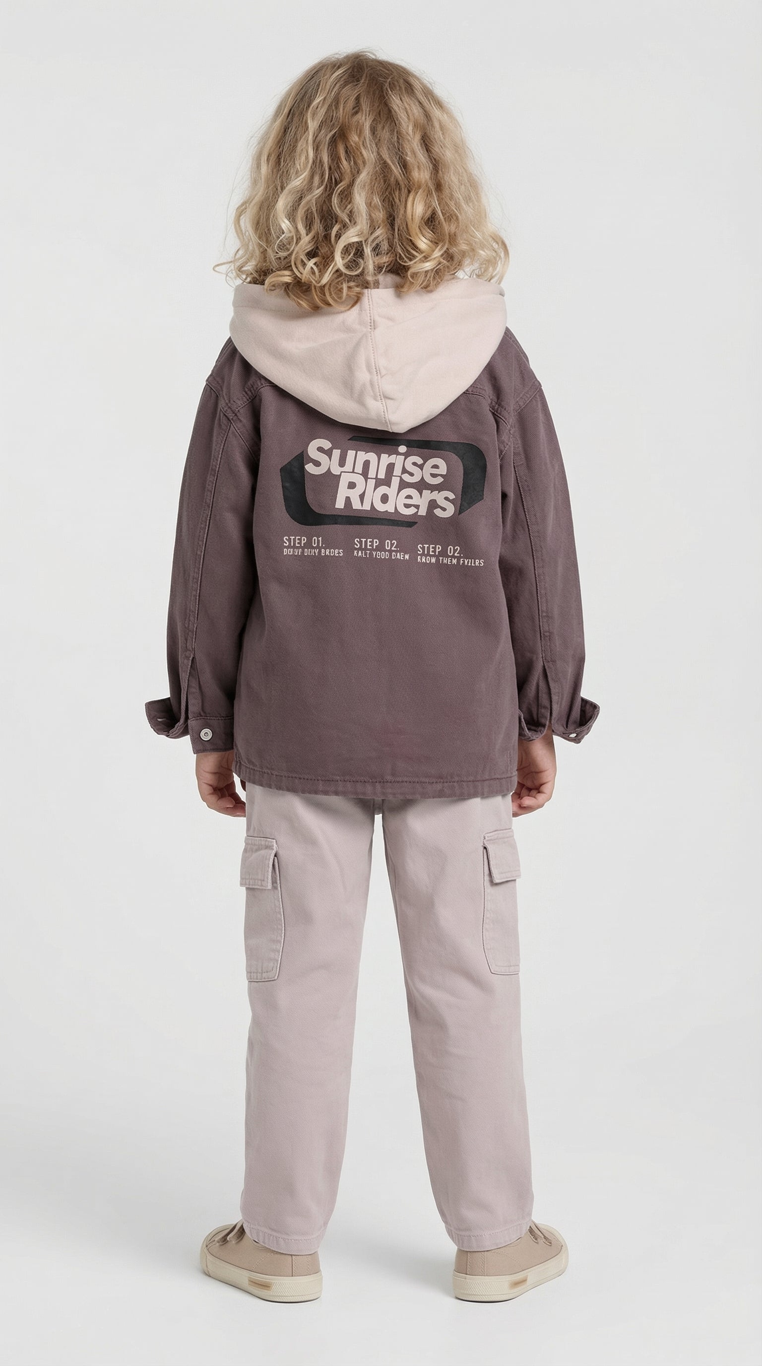 Escable Kids Adventure Hood Three-Piece Set featuring a colorful jacket, pants, and matching hood for children.