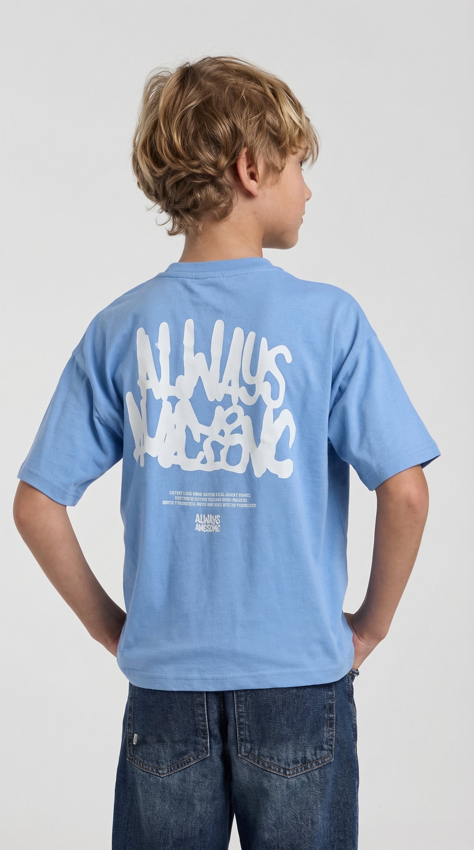 Kids' graphic t-shirt by Escable Kids featuring a vibrant, colorful "Always Awesome" design on a comfortable cotton fabric.