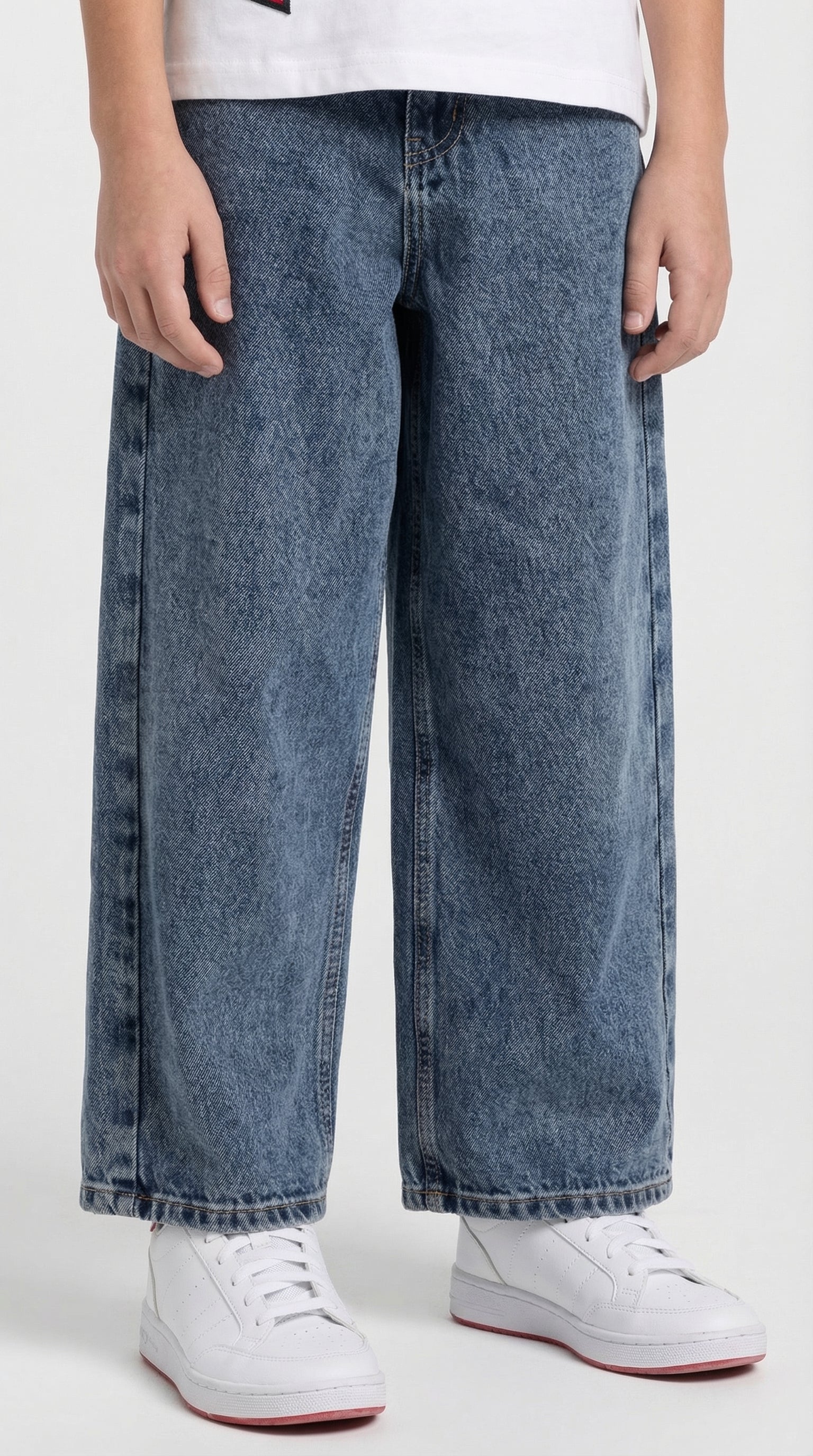 Children's denim jeans with a straight-leg fit, casual style, and dark wash from Escable Kids.