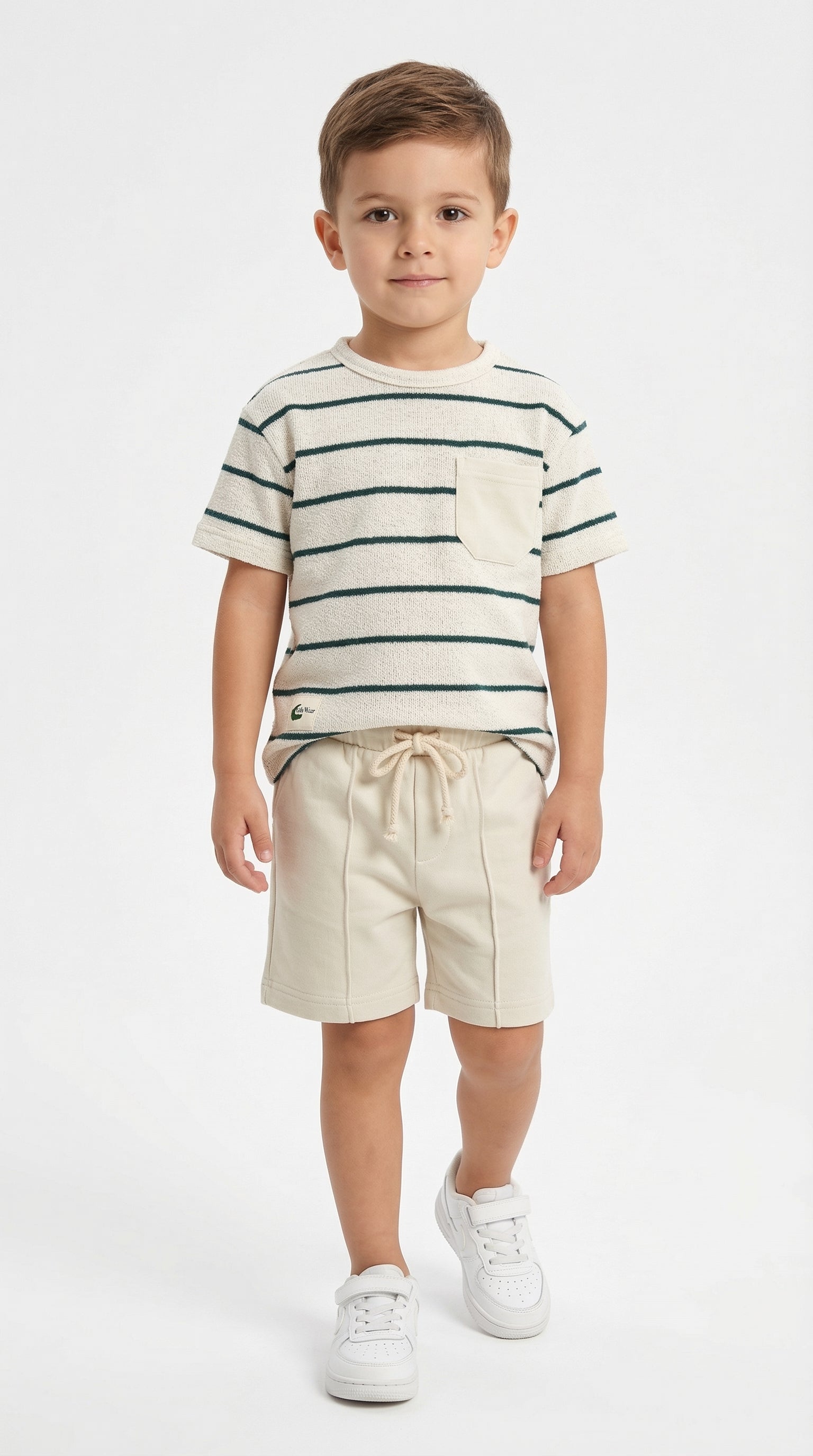 Children's Sand Stripe Summer Set by Bobby Jr Kids Wear, featuring a lightweight, striped fabric set for warm-weather play.