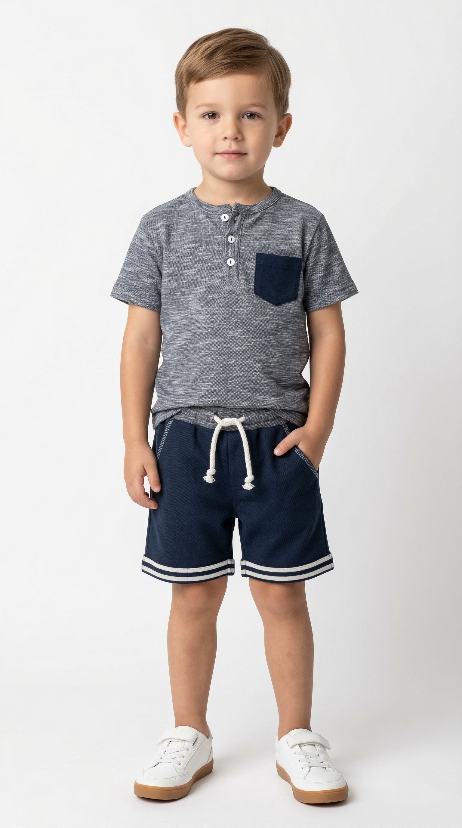 Children's Henley play set by Bobby Jr Kids Wear featuring a comfortable, stylish top and matching bottoms for kids' casual wear.