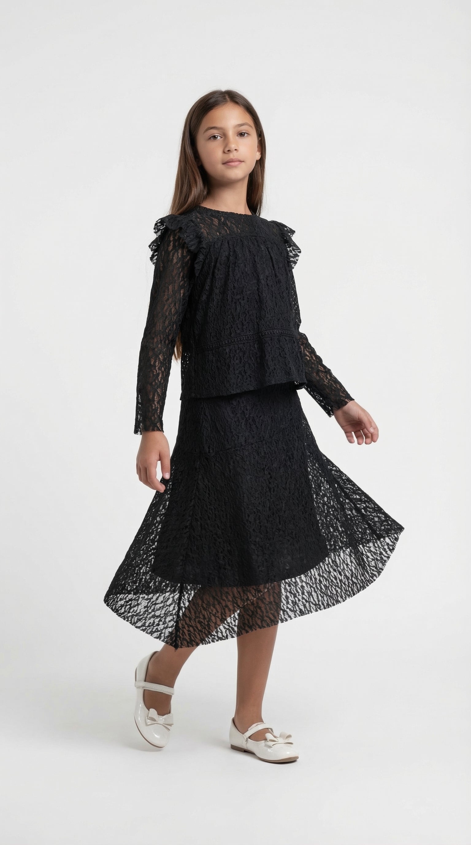 Children's Midnight Lace Dress set by Escable Kids, featuring a lace dress with intricate details and a comfortable fit.