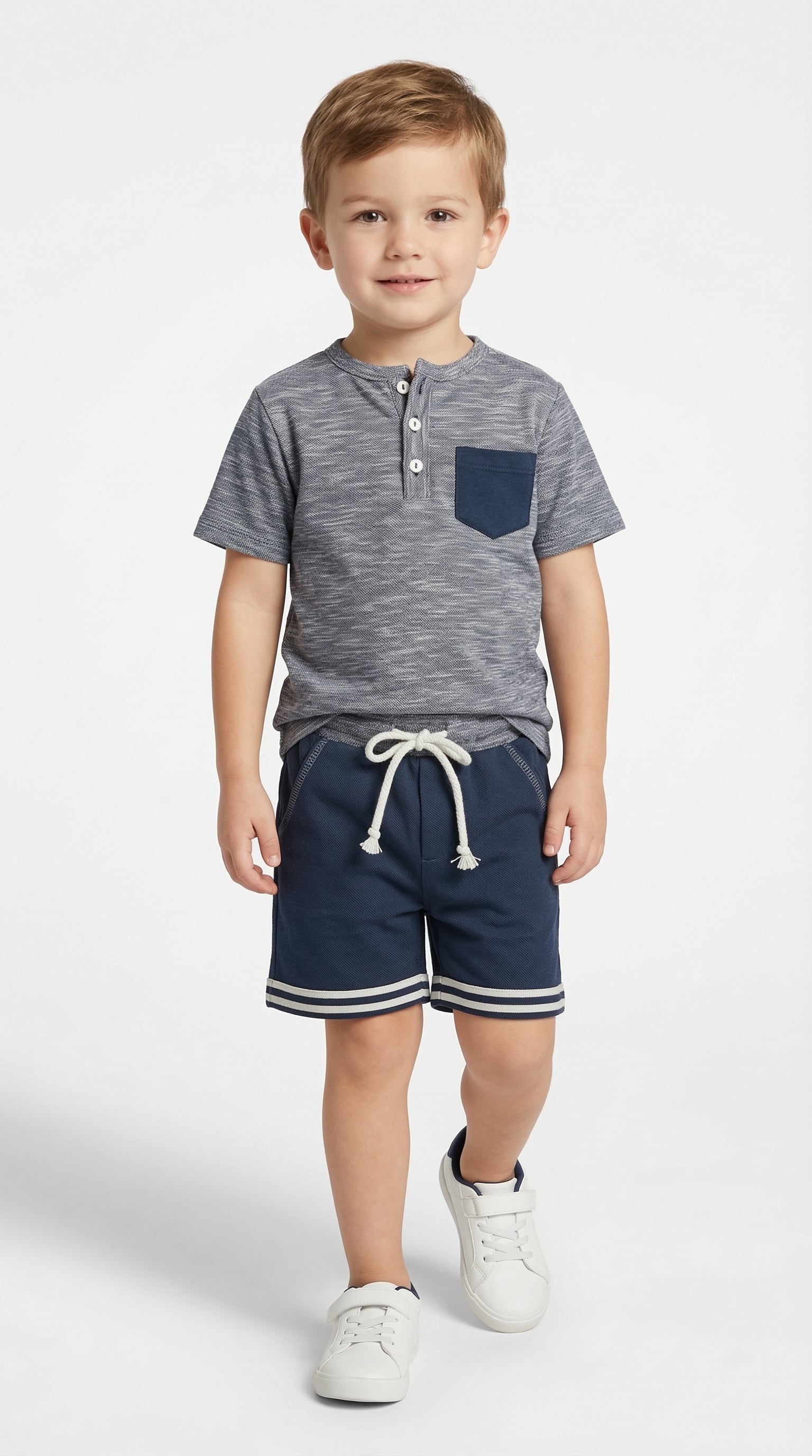 Kids wearing the Bobby Jr Kids Wear Henley Play Set, featuring a comfortable, casual shirt and matching pants for children.