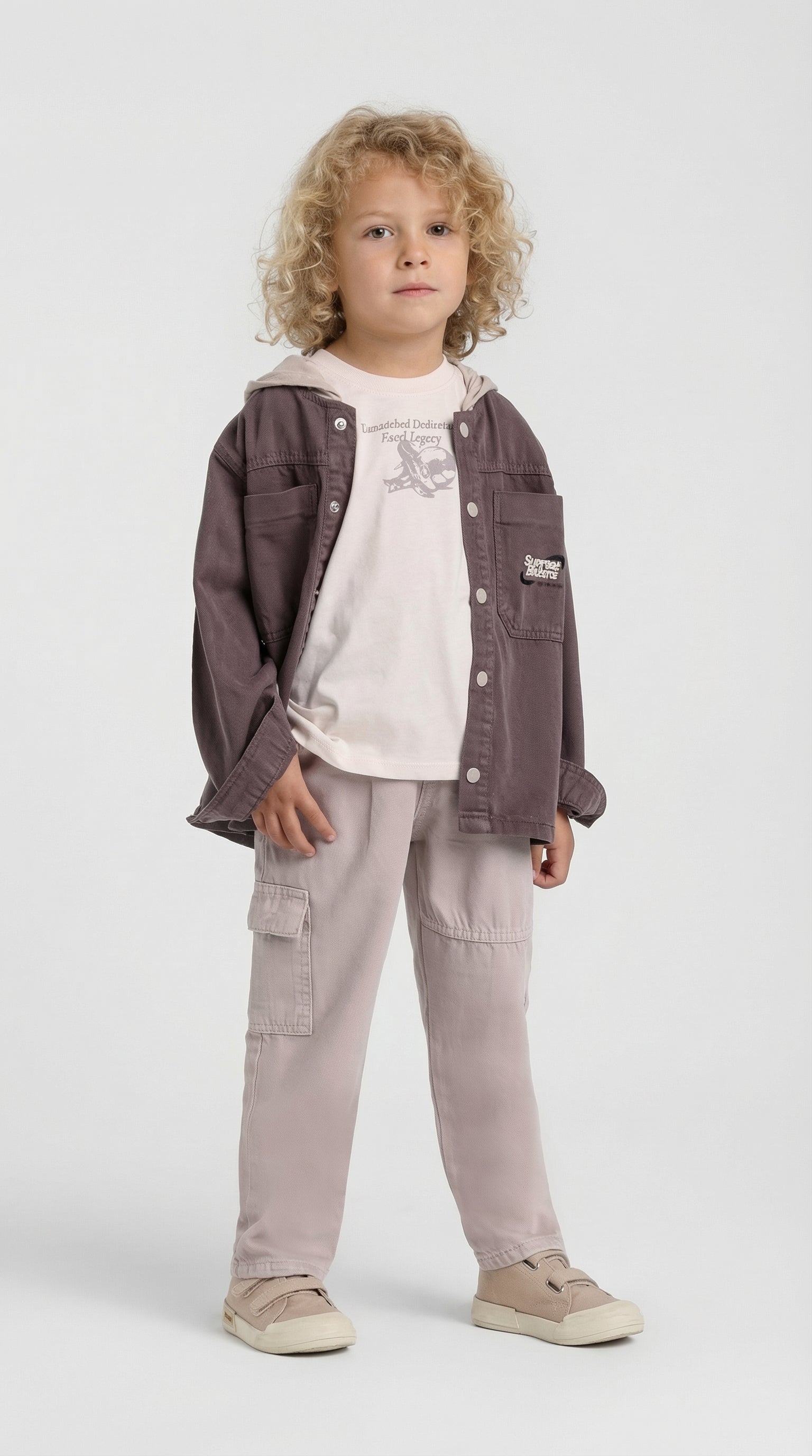 Escable Kids Adventure Hood Three-Piece Set featuring a colorful hoodie, pants, and matching accessories for children.