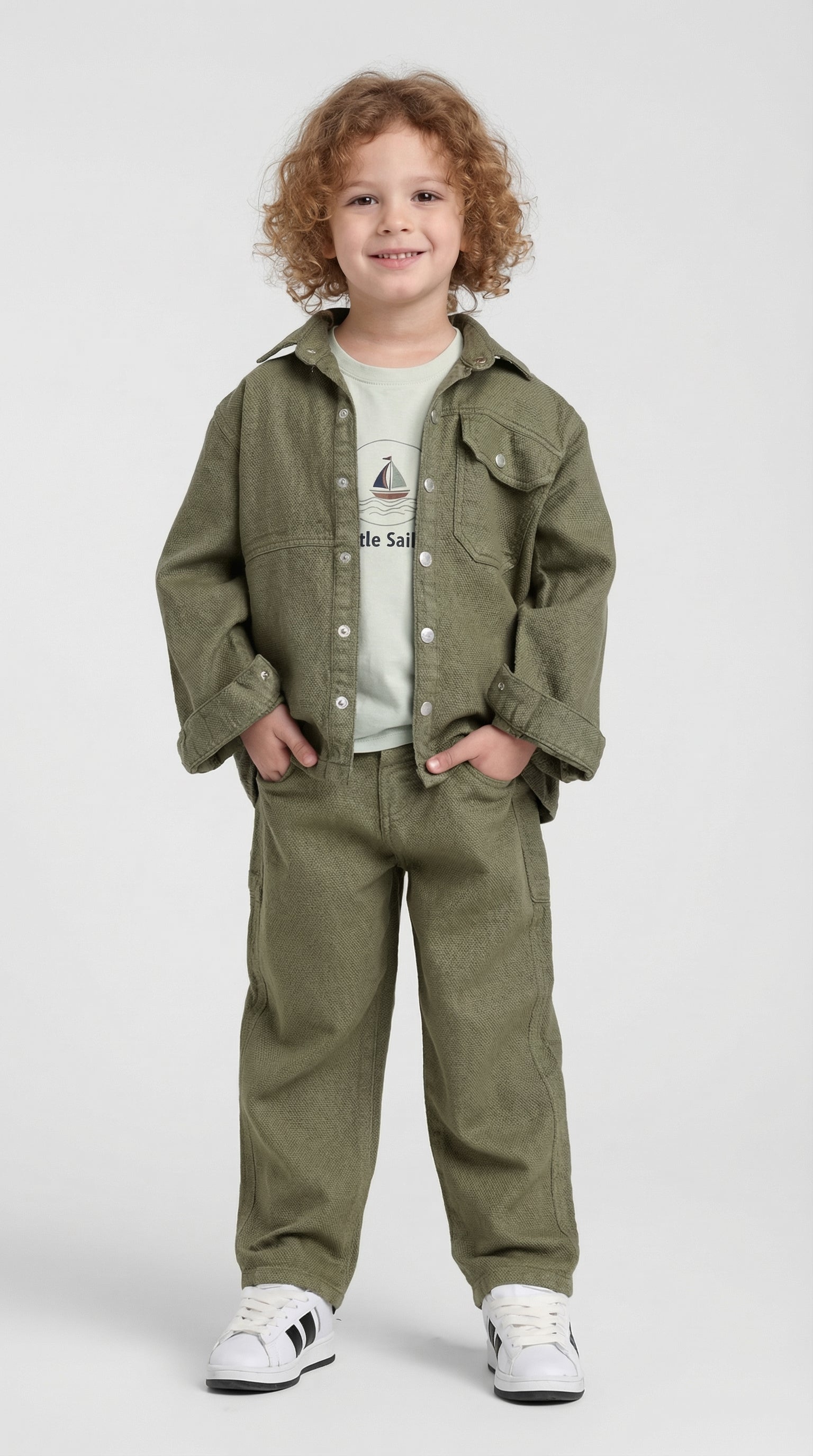 Little Sailor three-piece set by Escable Kids featuring a playful nautical theme in soft fabric.