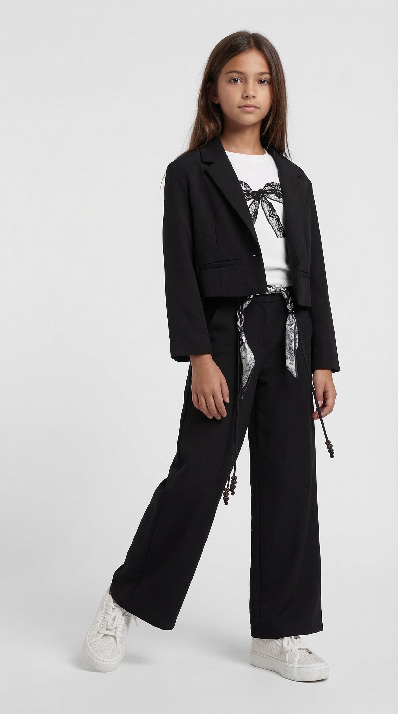 Children's Midnight Bow Blazer Set by Escable Kids, featuring a stylish blazer with bow details and coordinating pants, perfect for formal wear.