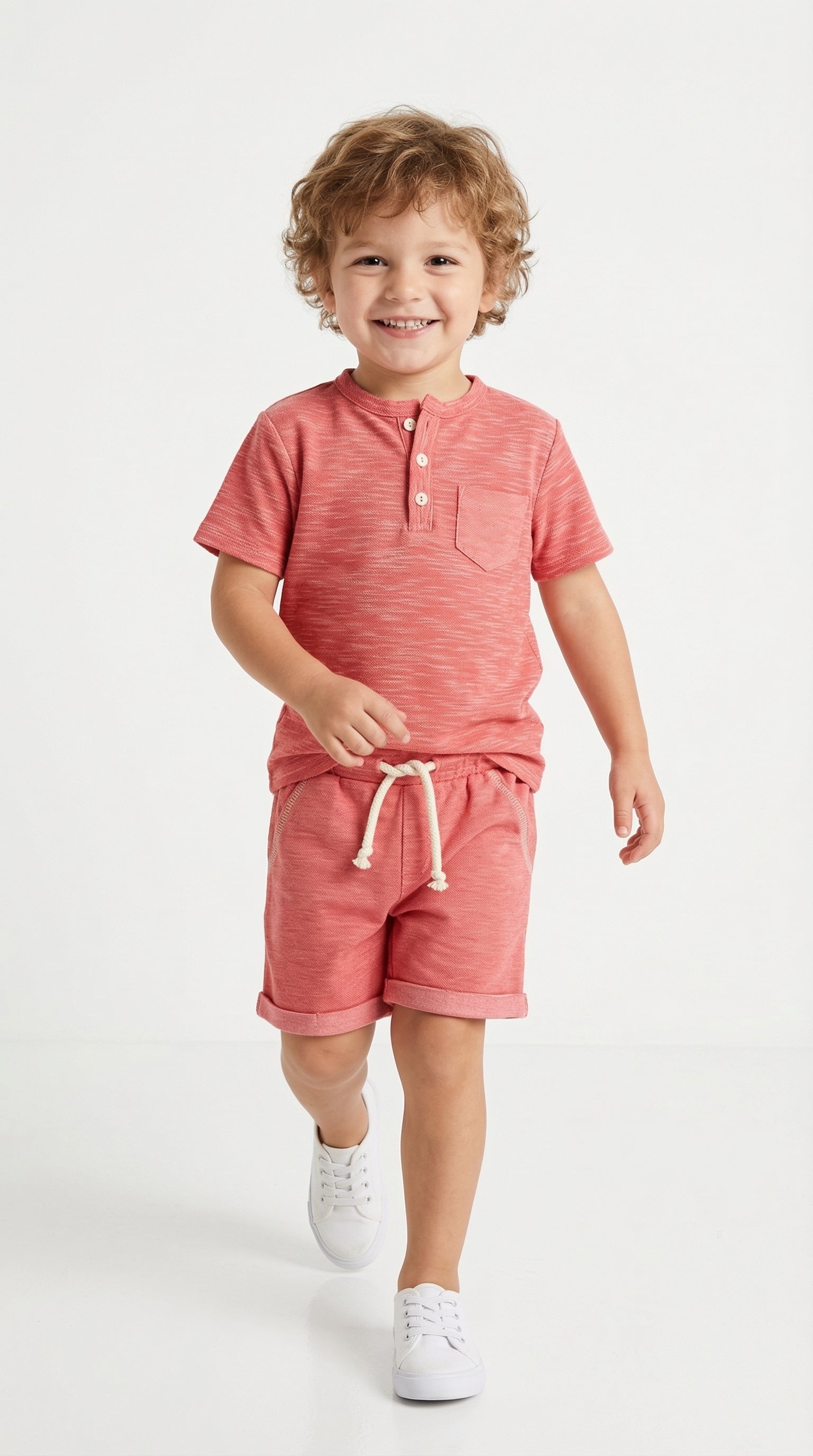 Bobby Jr Kids Wear Henley Play Set with matching top and bottom in playful, comfortable fabric for kids.